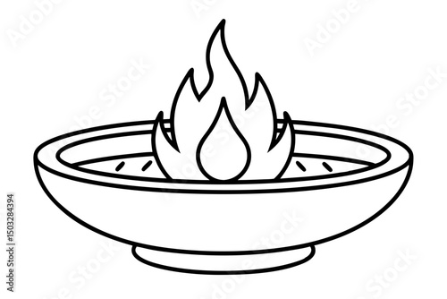 Minimalist Line Art of a Round Fire Pit – Clean Black Vector Illustration

