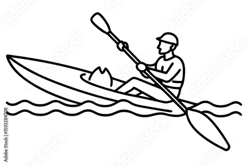 Minimalist Kayaking Line Art – Person in Kayak Vector Illustration

