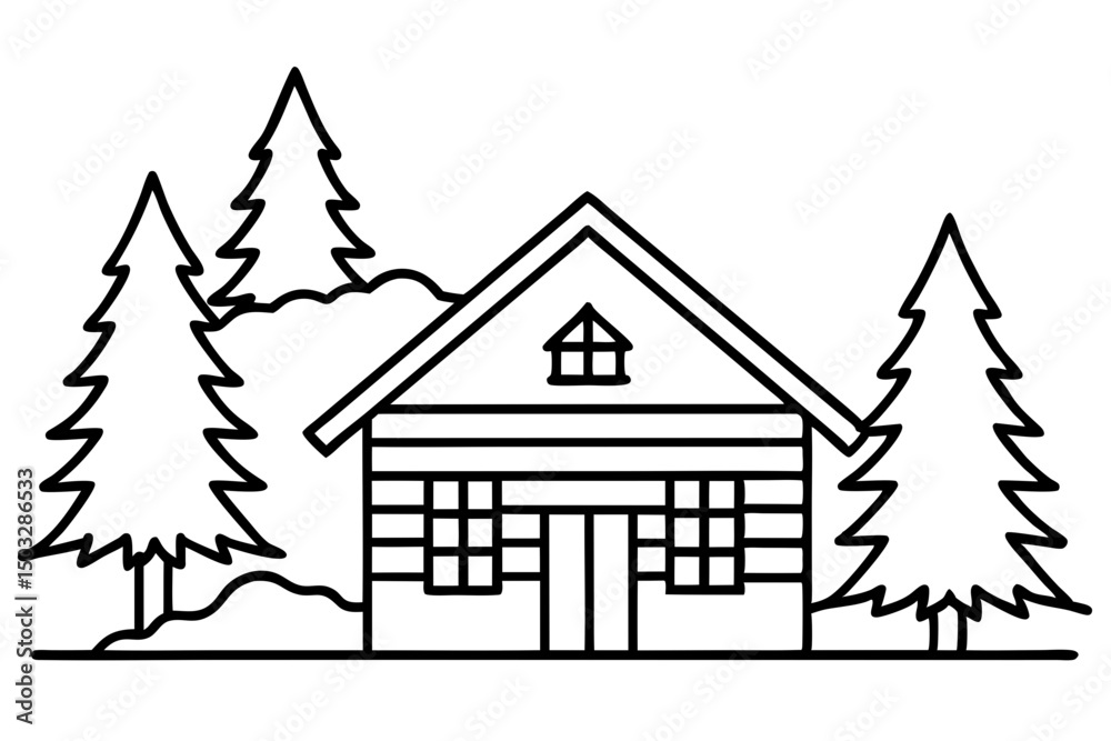Minimal Line Drawing of a Snowy Log Cabin with Pine Trees – Vector Illustration
Minimal Line Drawing of a Snowy Log Cabin with Pine Trees – Vector Illustration