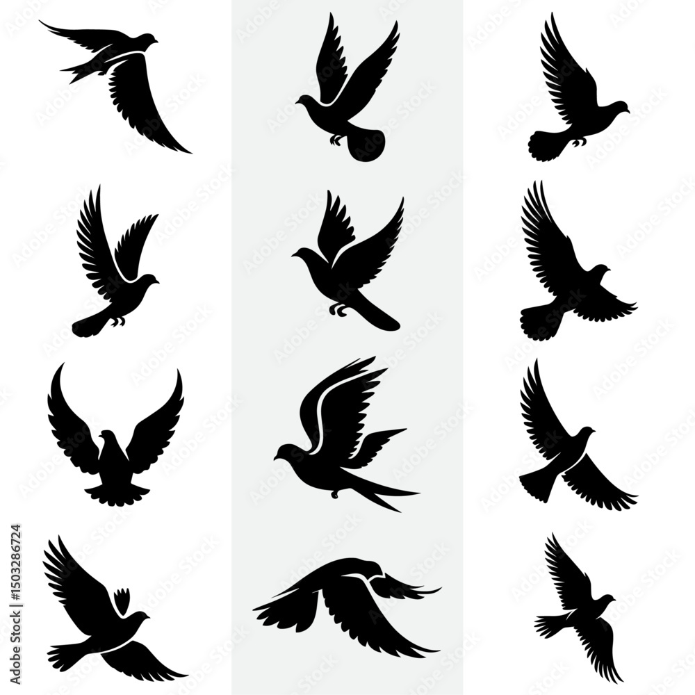 Fototapeta premium Silhouettes of Doves in Flight