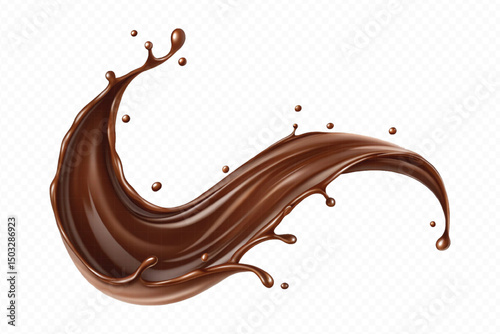realistic liquid chocolate splash in wave style isolated on transparent background