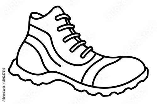 Minimalist Line Art of a Hiking Boot Print – Vector Illustration

