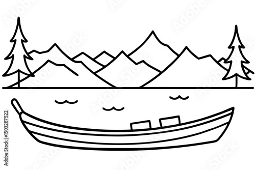 Minimalist Canoe Floating on Calm Water – Black Line Art Illustration

