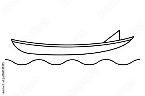 Minimalist Canoe Floating on Calm Water – Black Line Art Illustration


