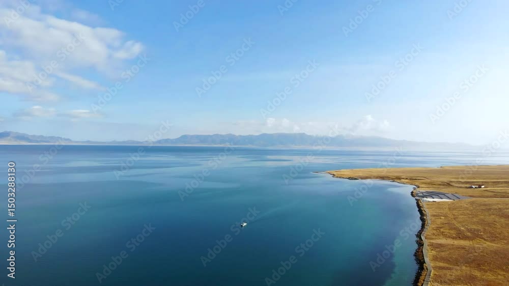 China Xinjiang Sayram Lake scenic area aerial view video China Xinjiang Sayram Lake scenic area aerial view video