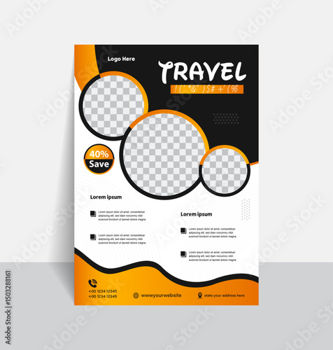 Travel flyer template with modern vector design for corporate marketing and print layout