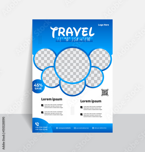 Travel flyer template with modern vector design for corporate marketing and print layout