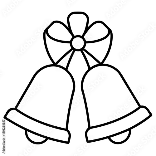 Bells with bow minimalist line art vector illustration 