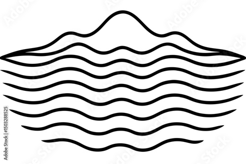 Minimalist Water Ripples Icon – Black Line Lake or Pond Surface Illustration

