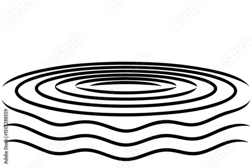 Minimalist Water Ripples Icon – Black Line Lake or Pond Surface Illustration

