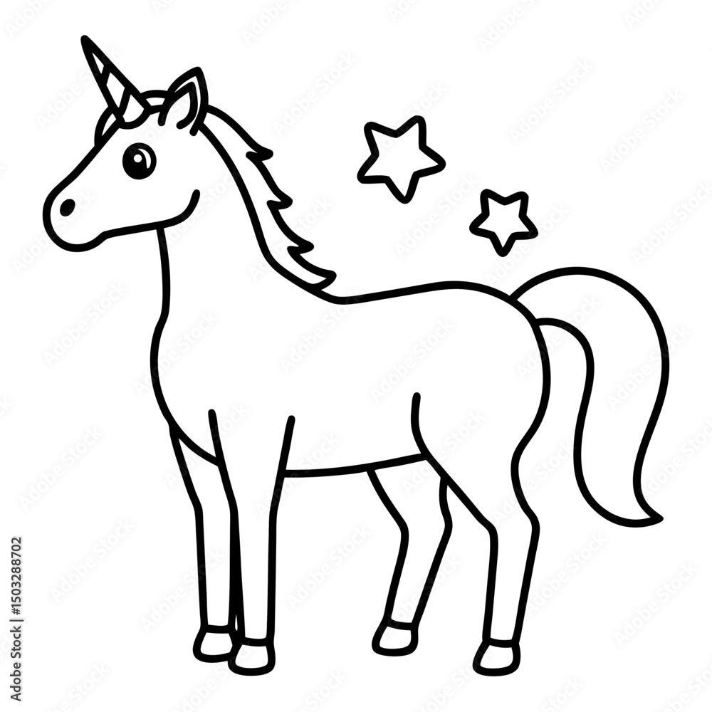 Obraz premium Christmas unicorn line art vector illustration 