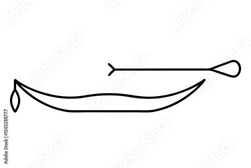 Minimalist Canoe Icon with Paddle – Simple Line Art Boat Symbol

