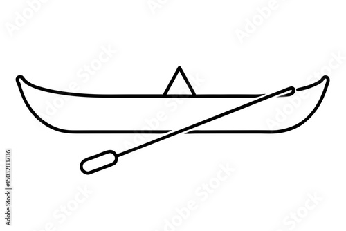 Minimalist Canoe Icon with Paddle – Simple Line Art Boat Symbol

