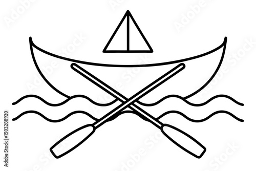 Minimalist Canoe Icon with Paddle – Simple Line Art Boat Symbol

