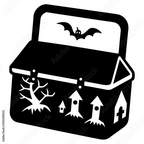 Halloween bento lunchbox silhouette vector illustration 