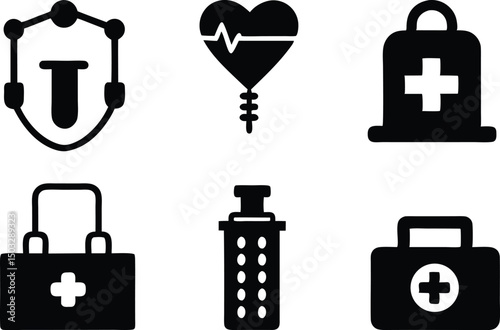 Healthcare Icon Set Illustration Silhouettes. Medical Healthcare Icon Set Illustration Silhouettes. Hospital and Healthcare Icon Set Illustration Silhouettes. Silhouettes of Healthcare Icon Set