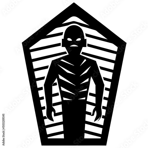 Haunted Egyptian mummy tomb silhouette vector illustration 