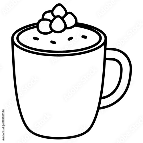 Hot cocoa mug with marshmallows line art vector illustration 