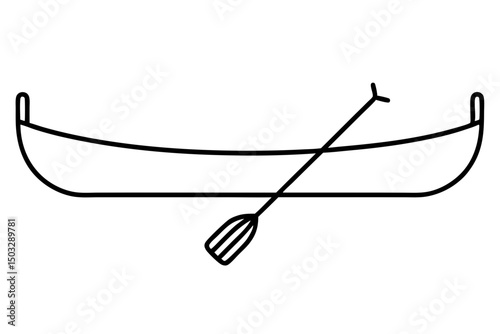 Minimalist Canoe Icon with Paddle – Simple Line Art Boat Symbol

