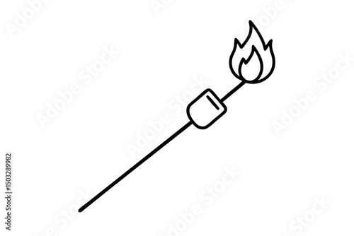 Minimalist Line Art of Marshmallow Roasting Over Campfire

