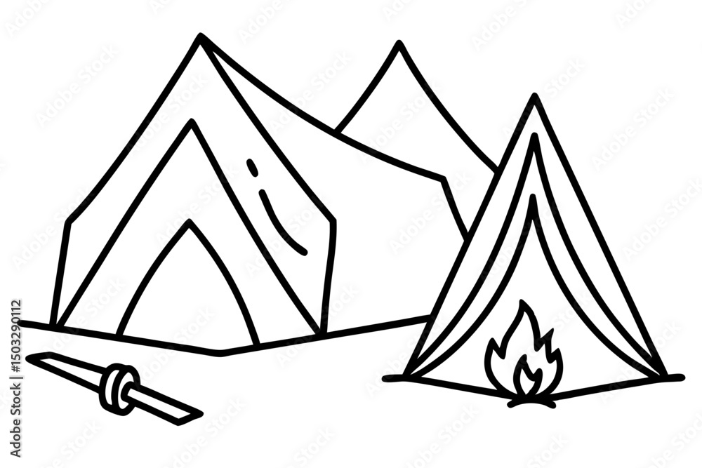 Minimalist Line Art of a Pitched Tent Beside a Campfire
Minimalist Line Art of a Pitched Tent Beside a Campfire