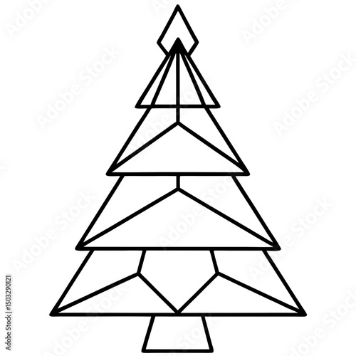 Origami Christmas tree outline line art vector illustration 