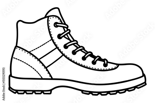 Minimalist Line Art Illustration of a Rugged Hiking Boot

