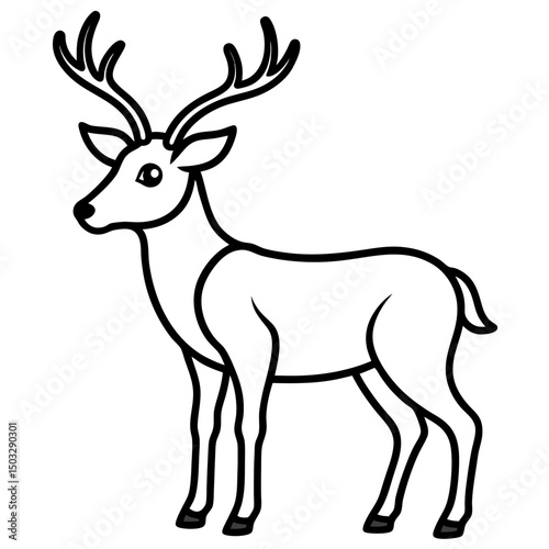 Reindeer in snowy meadow line art vector illustration 