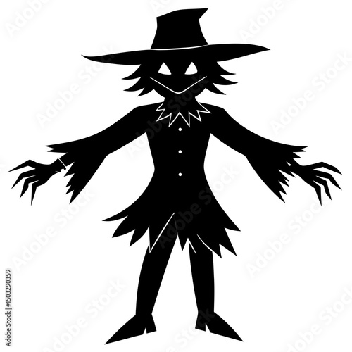 Scarecrow with glowing eyes silhouette vector illustration 