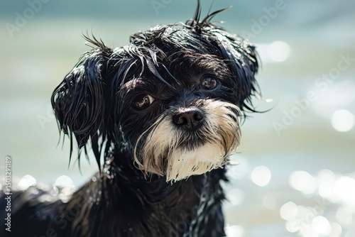 Dog enjoys splashing in water on a sunny day