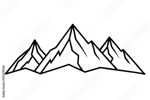 Minimalist Line Art of Rugged Mountain Range – Vector Outline SVG

