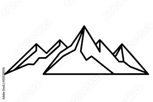 Minimalist Line Art of Rugged Mountain Range – Vector Outline SVG

