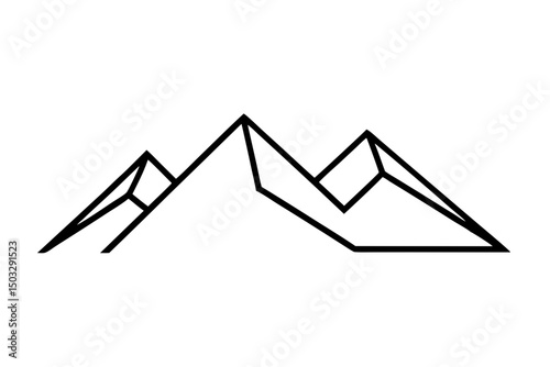Minimalist Line Art of Rugged Mountain Range – Vector Outline SVG

