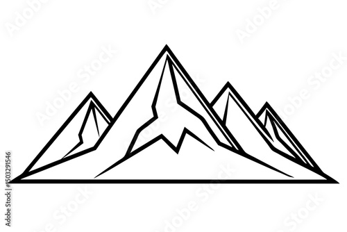 Minimalist Line Art of Rugged Mountain Range – Vector Outline SVG


