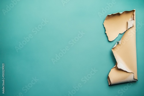 Torn paper piece on a turquoise background
