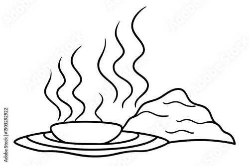 Minimalist Line Art of Steaming Water in Rocks – Hot Spring Nature SVG Illustration

