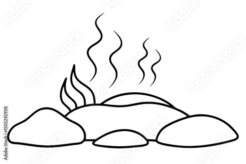 Minimalist Line Art of Steaming Water in Rocks – Hot Spring Nature SVG Illustration

