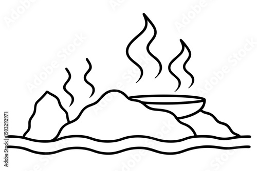Minimalist Line Art of Steaming Water in Rocks – Hot Spring Nature SVG Illustration

