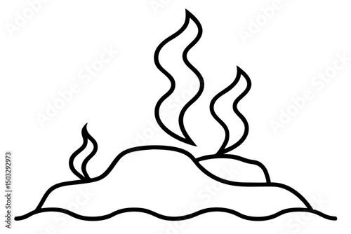 Minimalist Line Art of Steaming Water in Rocks – Hot Spring Nature SVG Illustration

