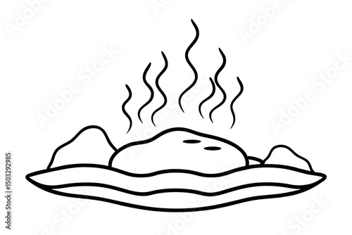 Minimalist Line Art of Steaming Water in Rocks – Hot Spring Nature SVG Illustration

