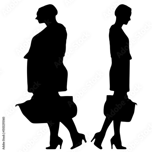Conceptual fat overweight obese female vs slim fit healthy body after weight loss or diet on white background. A  fitness, nutrition or obesity, health shape illustration vector as silhouettes