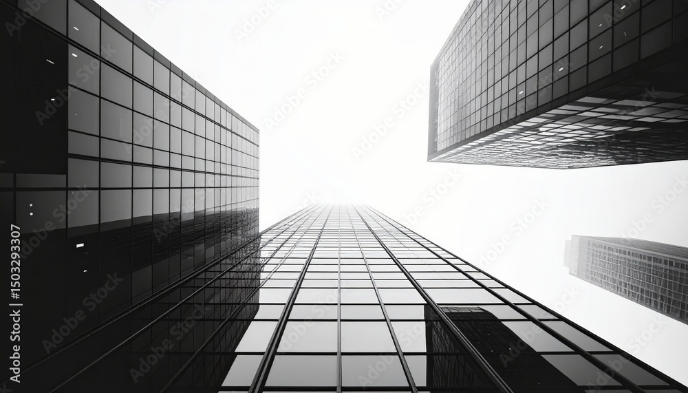 Fototapeta premium Modern skyscrapers in black and white perspective view