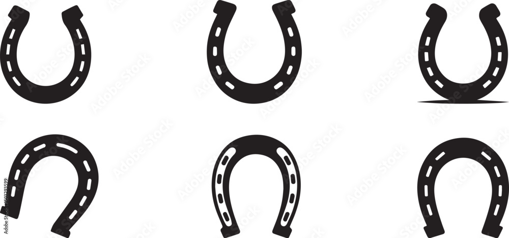 Fototapeta premium Six black horseshoe icons different styles. eps-10