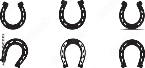 Six black horseshoe icons different styles. eps-10