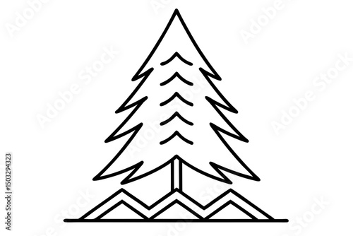 Minimalist Black Line Art of an Alpine Pine Tree – Simple Nature SVG Illustration

