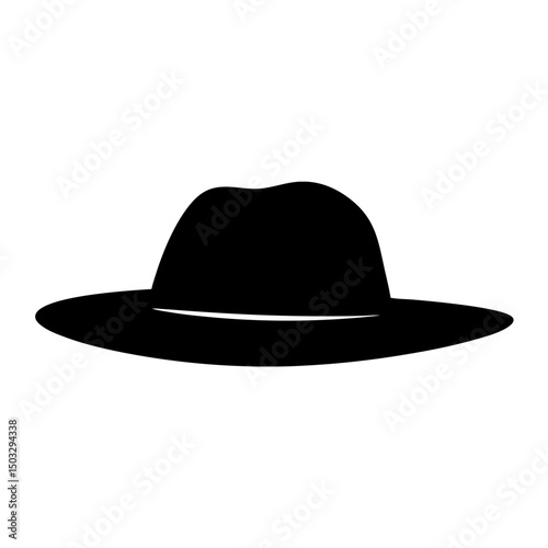 Stylized black silhouette of a fedora hat on a white background