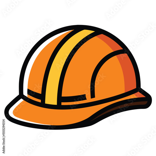 Bright orange construction helmet illustration with outlined design on white background