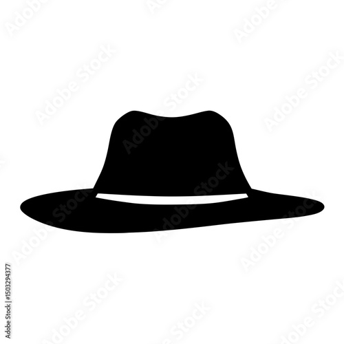 Black fedora hat with white band, isolated on white background