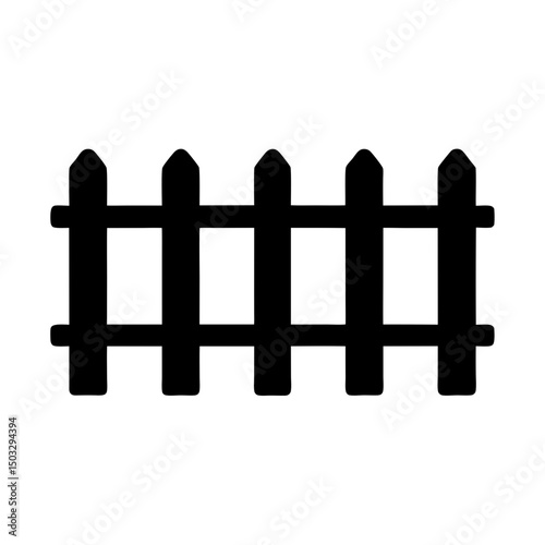 Simple black silhouette of a wooden fence dividing property and land