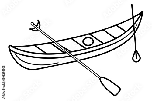 Simple Black Line Drawing of a Canoe with Fishing Gear – Vector SVG

